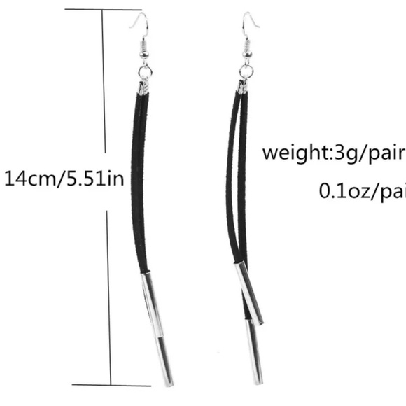 Gray & Silver Long Leather Suade Boho Earrings - Picture 3 of 3